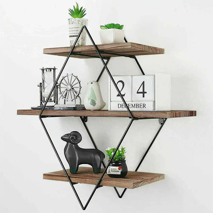 3 Piece Diamond Wood Floating Shelf Set, 20 Inch Height for Wall Decor
