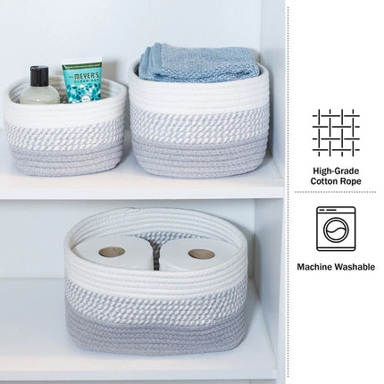 3-Piece Rope Storage Basket Set Small Medium Large Grey Home Organization