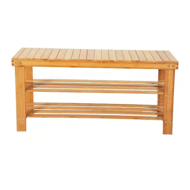 3-Tier Shoe Rack Bench Storage Organizer Holds Up to 240 LBS Wood Color
