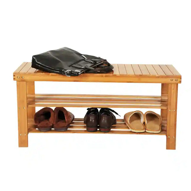 3-Tier Shoe Rack Bench Storage Organizer Holds Up to 240 LBS Wood Color