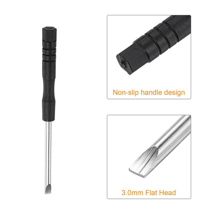 10pcs Mini Slotted Screwdrivers – 3.0mm Black & Silver Tone for Electronics