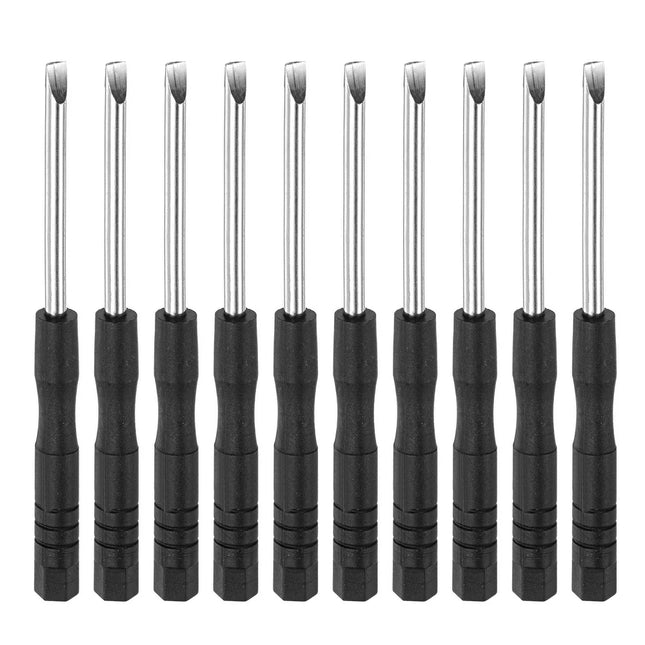 10pcs Mini Slotted Screwdrivers – 3.0mm Black & Silver Tone for Electronics