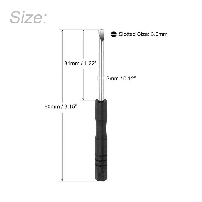 10pcs Mini Slotted Screwdrivers – 3.0mm Black & Silver Tone for Electronics