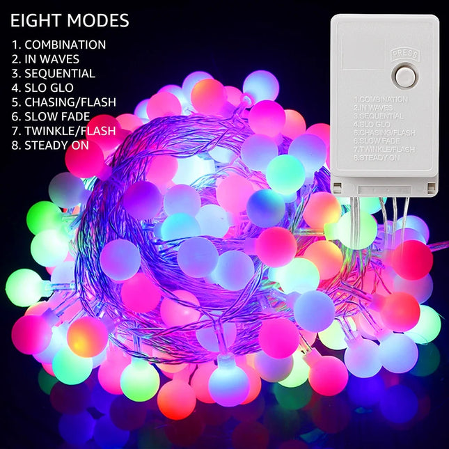 33ft 100 LED Globe Ball String Lights 8 Modes Plug-In Indoor Outdoor Decor