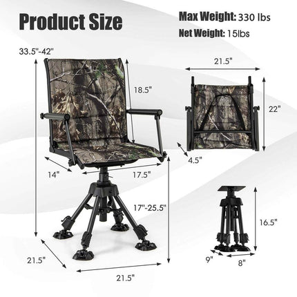 360 Degree Swivel Blind Chair Adjustable Folding Camo Hunting Seat
