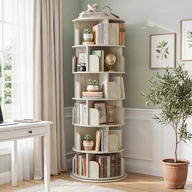 4/5/6 Tier Rotating Bookcase Round Corner Storage Organizer Rack