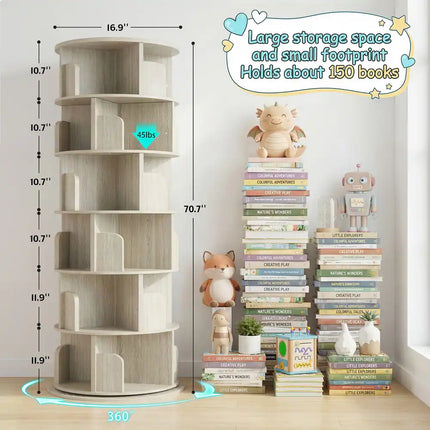 4/5/6 Tier Rotating Bookcase Round Corner Storage Organizer Rack