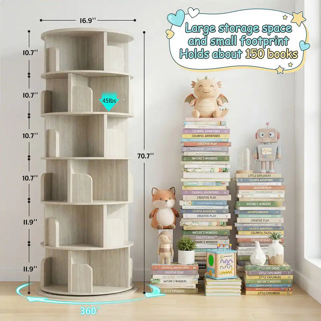 4/5/6 Tier Rotating Bookcase Round Corner Storage Organizer Rack
