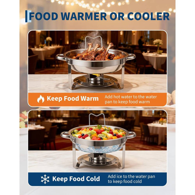 4 Pack / 2 Pack 5 QT Round Chafing Dish Buffet Set Stainless Steel Glass Lid