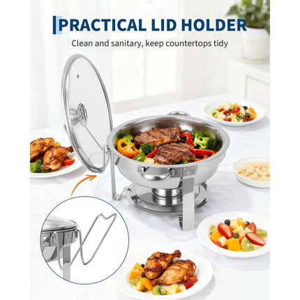 4 Pack / 2 Pack 5 QT Round Chafing Dish Buffet Set Stainless Steel Glass Lid