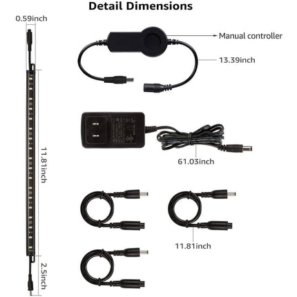Smart LED Light Bar Dimmable Under Cabinet Lamp for Closet Storage