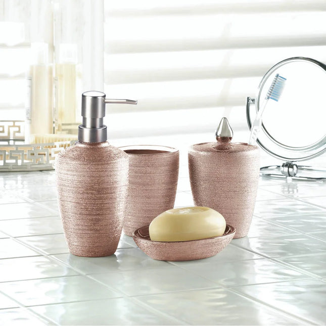 Hammered Silver Bath Accessories Set 3.37x3.37x7.12 Inch Bathroom Decor
