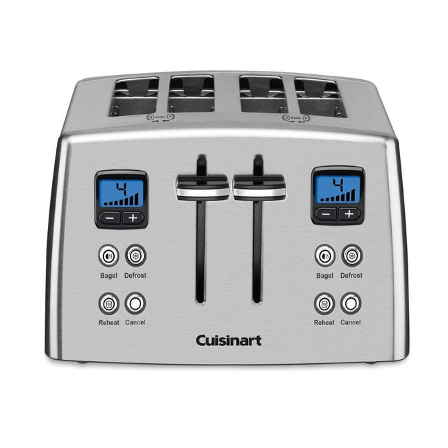 4-Slice Compact Toaster Extra Wide Slots Bagel Defrost Reheat Stainless Steel