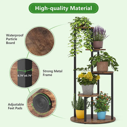 4-Tier Indoor Plant Stand – Tall Wood Shelf, Rustic Brown, 40.94”