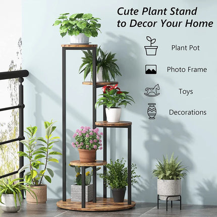 4-Tier Indoor Plant Stand – Tall Wood Shelf, Rustic Brown, 40.94”