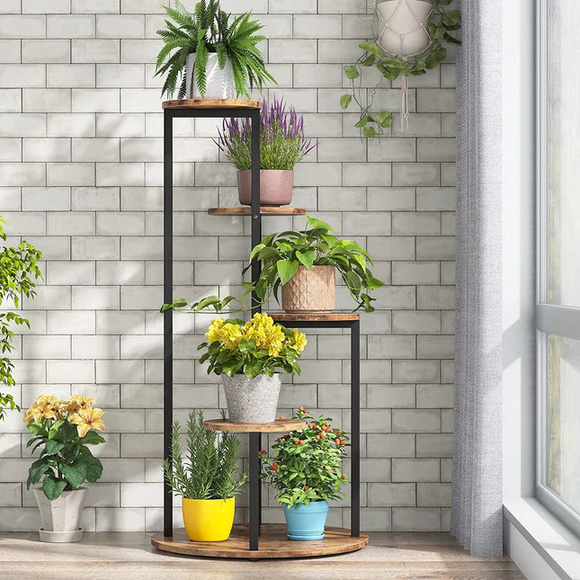 4-Tier Indoor Plant Stand – Tall Wood Shelf, Rustic Brown, 40.94”