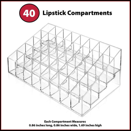 40 Slot Makeup Organizer Acrylic Display Case for Lipsticks and Cosmetics Storage