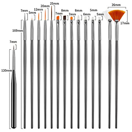 31PCS Nail Art Brushes & Dotting Tools Set, Gel Polish Striping Drawing Brushes DIY Designs