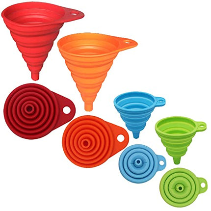 4-Pack Silicone Kitchen Funnels – Foldable, Collapsible, Small & Large