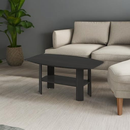 Espresso Coffee Table with Open Shelf, 2-Tier Small Side Table for Living Room
