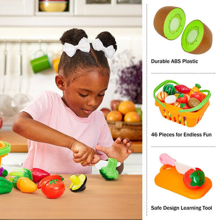 46-Piece Play Food Set by Hey Play – Multicolor, Fun Pretend Play