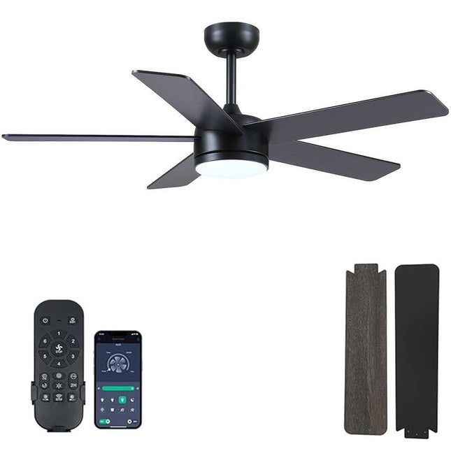 46" Indoor Ceiling Fan with Light, Quiet Modern Design, Remote & App Control, Black