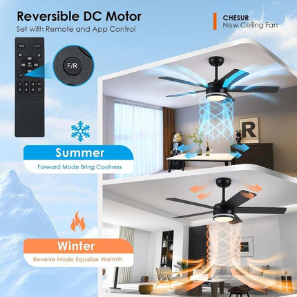 46" Indoor Ceiling Fan with Light, Quiet Modern Design, Remote & App Control, Black