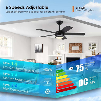 46" Indoor Ceiling Fan with Light, Quiet Modern Design, Remote & App Control, Black