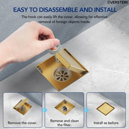 4"x4" Stainless Steel Square Shower Drain with Cover Bathroom Floor Waste