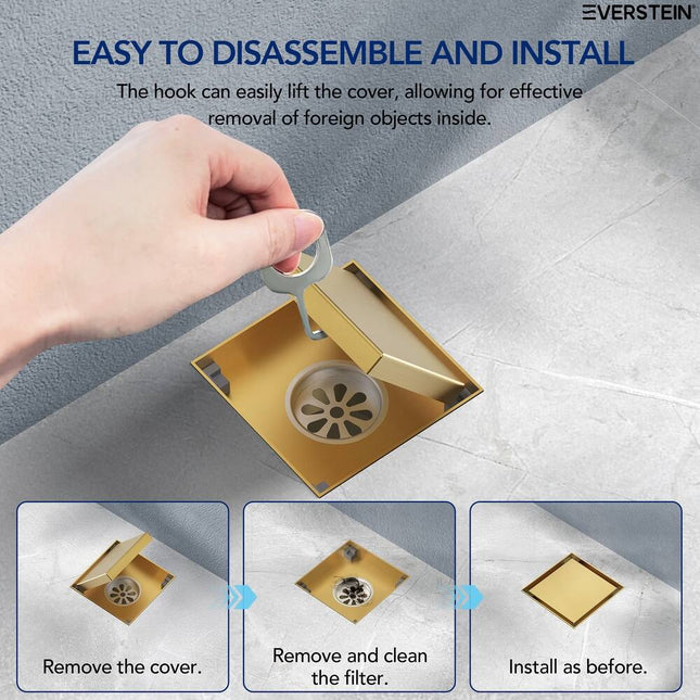 4"x4" Stainless Steel Square Shower Drain with Cover Bathroom Floor Waste