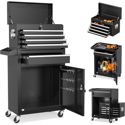 5 Drawer Rolling Tool Chest Storage Cabinet Detachable Tool Box Lockable
