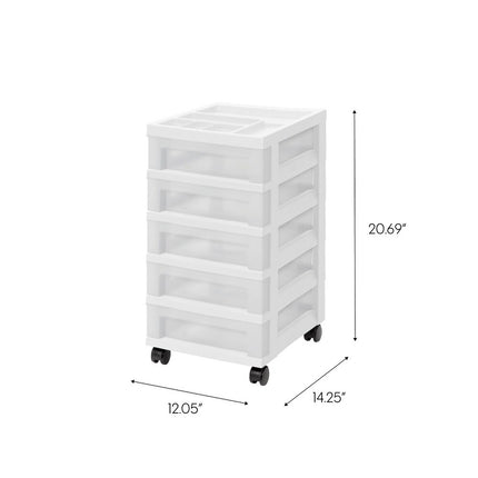 5 Drawer Storage Cart White Pearl Rolling Organizer for Home Office Use