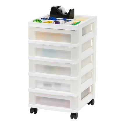 5 Drawer Storage Cart White Pearl Rolling Organizer for Home Office Use