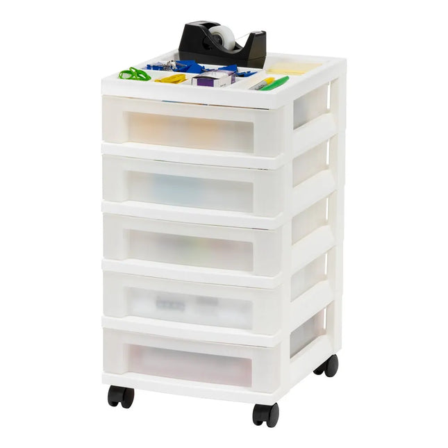 5 Drawer Storage Cart White Pearl Rolling Organizer for Home Office Use