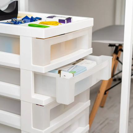 5 Drawer Storage Cart White Pearl Rolling Organizer for Home Office Use