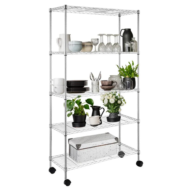 5 Tier Adjustable Wire Shelving Rack Chrome Metal Storage Shelf Unit