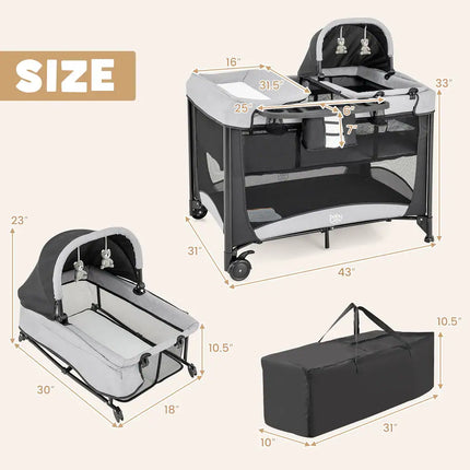 5 in 1 Baby Playard Portable Nursery Center Cradle Storage Foldable Playpen