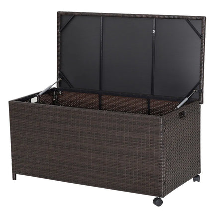 50 Gallon Patio Rattan Storage Deck Box with Wheels and Waterproof Liner