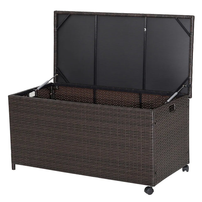 50 Gallon Patio Rattan Storage Deck Box with Wheels and Waterproof Liner