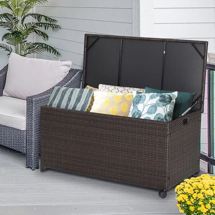 50 Gallon Patio Rattan Storage Deck Box with Wheels and Waterproof Liner