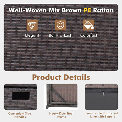 50 Gallon Patio Rattan Storage Deck Box with Wheels and Waterproof Liner
