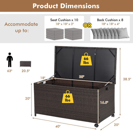 50 Gallon Patio Rattan Storage Deck Box with Wheels and Waterproof Liner