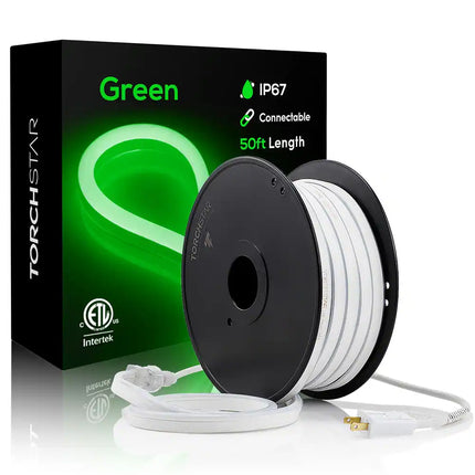 50FT LED Neon Rope Light Green IP67 120V Linkable to 150FT ETL Certified
