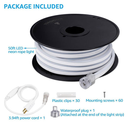 50FT LED Neon Rope Light Outdoor IP67 Waterproof AC 120V Linkable 150FT Max
