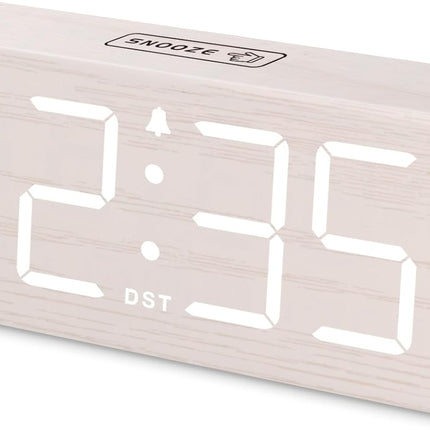 Wooden Digital Alarm Clock – Large Numbers, Loud Alarm, Dimmer, Volume Control