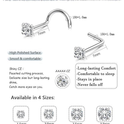 8PCS Nose Rings Studs 20G 18G Surgical Steel CZ Piercing Jewelry