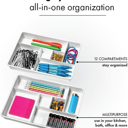 2-Pack 6-Compartment Drawer Organizers – Plastic Storage Trays for Gadgets