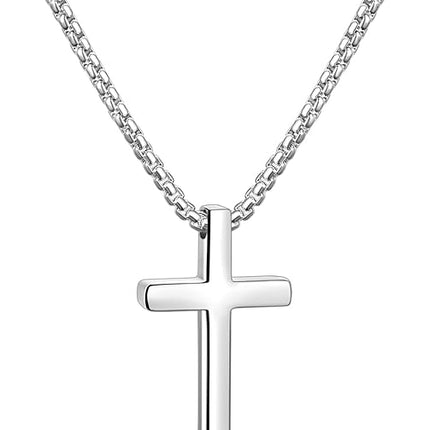 Cross Necklace for Men Stainless Steel Pendant 2.5mm Box Chain Silver Gold Black