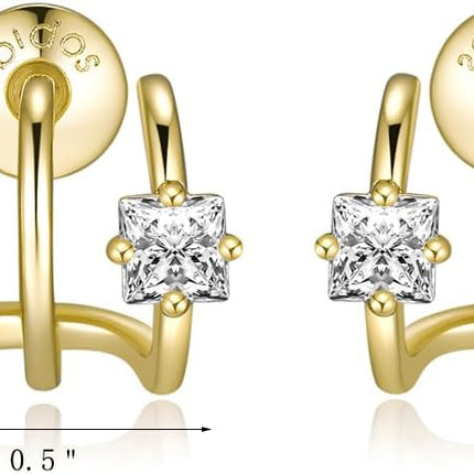 14K Gold Plated Illusion Stud & Triple Huggie Hoop Earrings for Women – Hypoallergenic