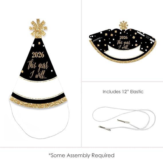8-Pc Gold Mini 2026 New Year Party Hats – Small NYE Cone Hats Set